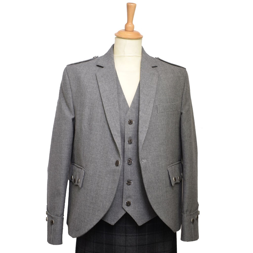 44L Light Grey Arrochar Tweed Argyll Kilt Jacket and Waistcoat - FLAW
