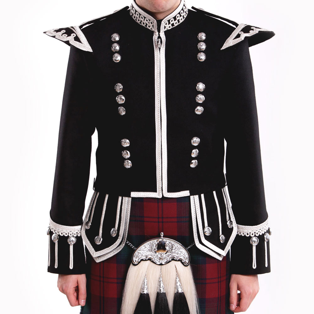 Bagpiper Guards Doublet - Black with Silver Trim