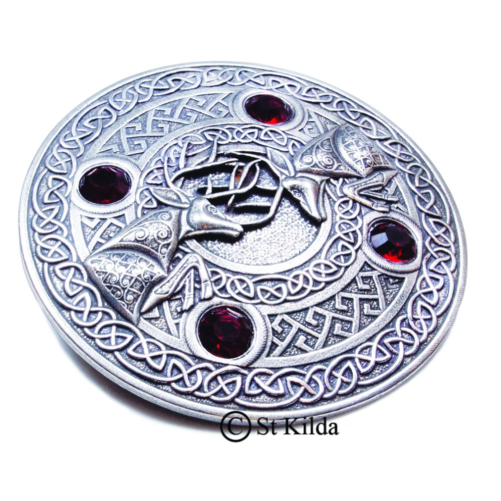 Plaid Brooch Fighting Stags