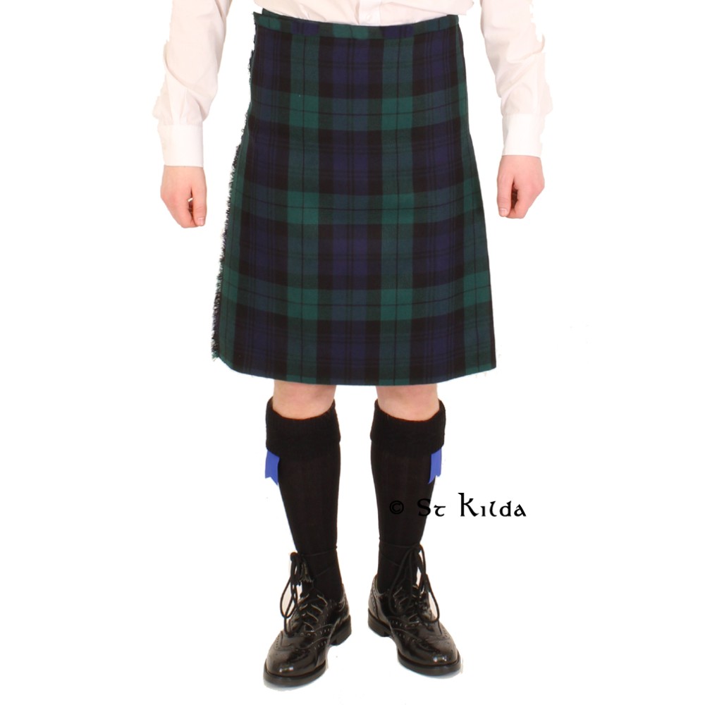 Casual 10oz Kilt: 32/24 Black Watch Tartan Casual Kilt - Polyviscose Top Stitch