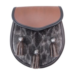 Brown Semi-Dress Sporran - Sealskin with Antiqued Metalwork