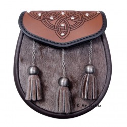 Brown Triangill Semi-Dress Sporran - Studded with Celtic Interlace