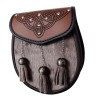 Brown Triangill Semi-Dress Sporran - Studded with Celtic Interlace