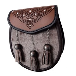 Brown Triangill Semi-Dress Sporran - Studded with Celtic Interlace