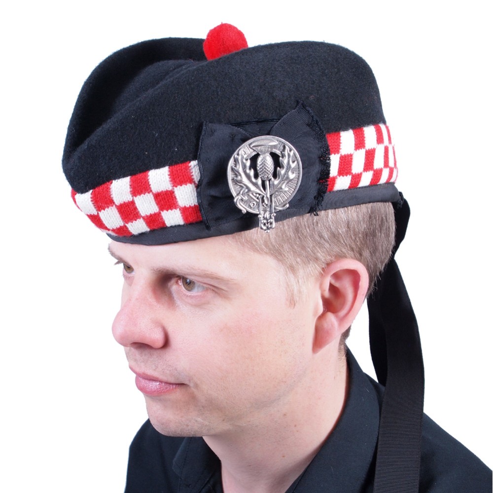 Glengarry Bonnet Diced Pattern - Red and White